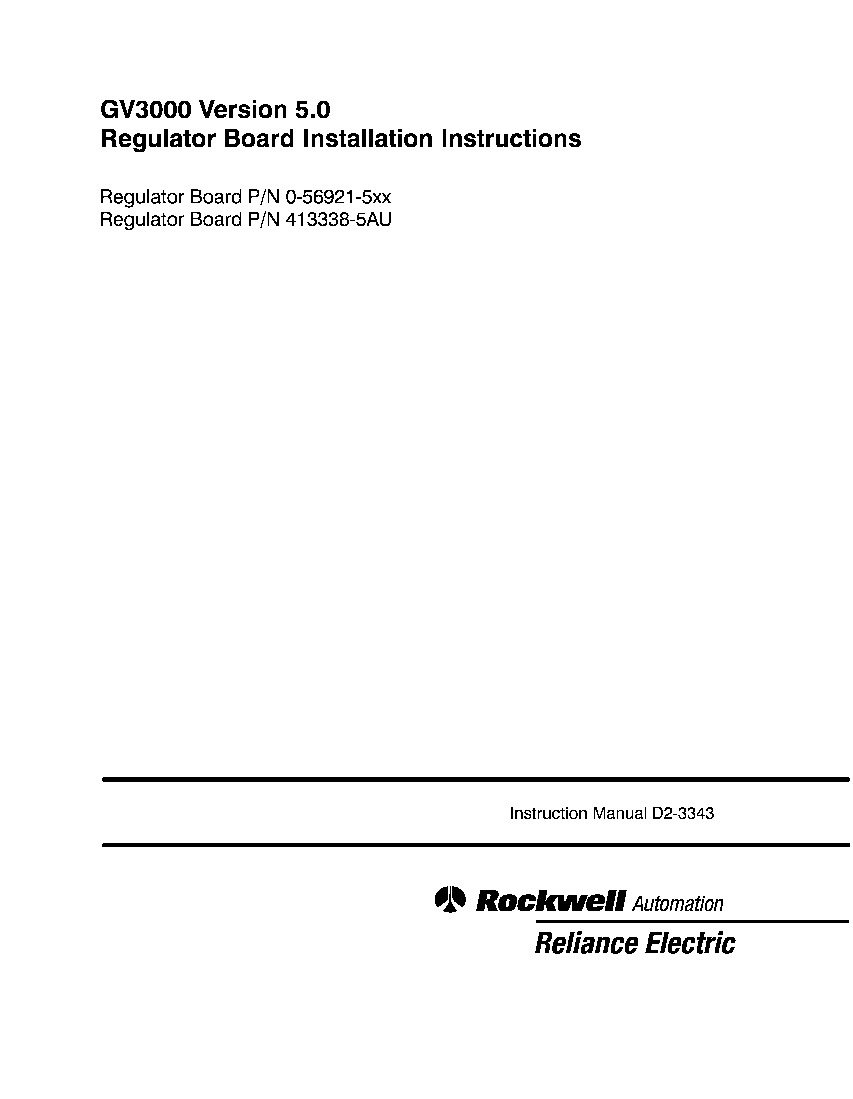 First Page Image of 0-56921-511AA GV3000 Version 5.0 Regulator Board Installation Instructions.pdf